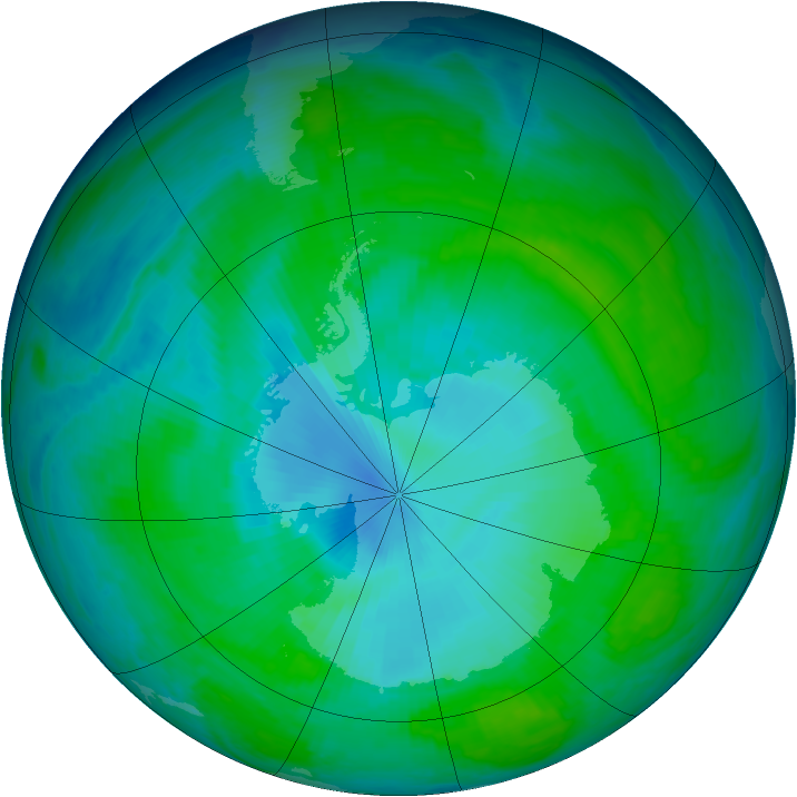 Antarctic ozone map for 27 December 1997